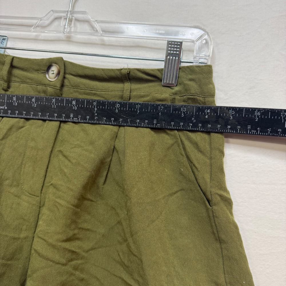 Ee:some Womens Olive Green Scalloped Hem High Waisted Pleated Shorts Size Small - Picture 2 of 7